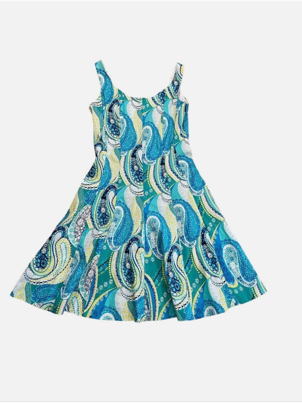 Pappagallo Fit & Flare Dress in Shades Of Teal Blue White Yellow Paisley